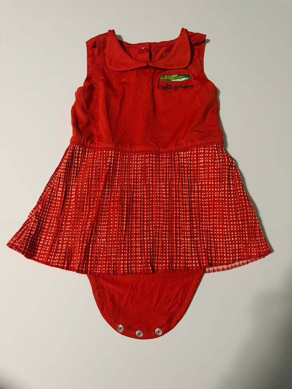 Garb Coeur d'Alene Embroidered Sleeveless Red Gingham Pleated Romper Dress